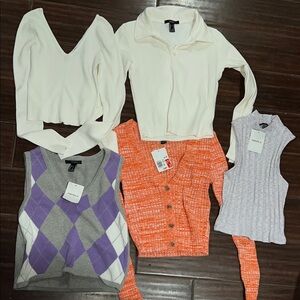 Forever 21 V-Neck Sweater Collection - White, Orange, Purple